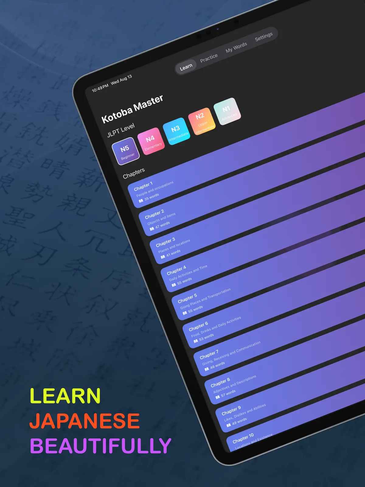 Kotoba Master on iPad